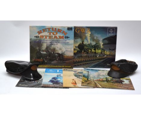 Early 1960s Wales Narrow Gauge Timetables Driver's and Fireman's Hats and Badges and Argo Steam Records, Snowdon Mountain Rai