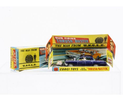 A Corgi Toys 497 The Man From Uncle Thrush-Buster, dark metallic blue body, plastic spotlights, Waverly Ring, in original box