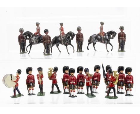 BMC England 1920s mounted Infantry (3) with repaired horse legs,   set of 6 Renvoize British Guardsmen, made pre WW1, 3 bases