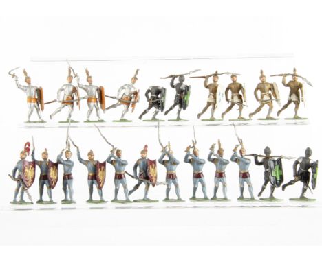 Heyde 52mm (size 2) fighting Medieval foot figures comprising of silver knights (4),  gold (4, 1 plume missing), grey (4, 1 h