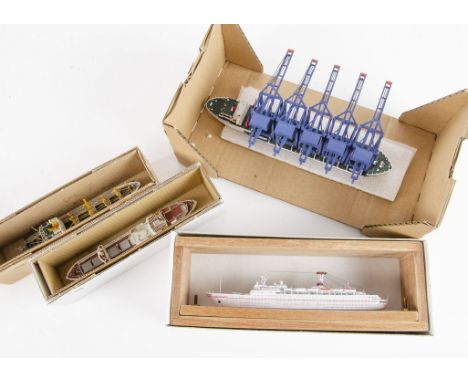 Resin and White Metal 1/1250 Scale Merchant Ship Models, four boxed examples, a resin model by Gwylan of Zhen Hua 6 with cran