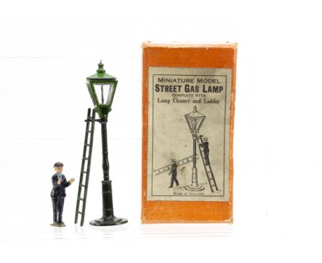 John Hill  and Co boxed Miniature Model Street Gas Lamp set, complete with lamp, ladder and man, lamp complete with rare pers