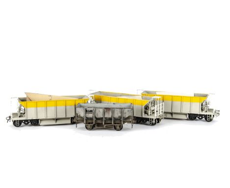 Three modern Kit-built Finescale O Gauge bogie Hopper Wagons and another, the three neatly made from brass kits and painted i