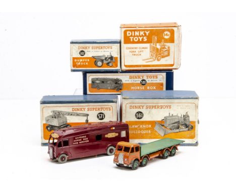 Dinky Toy Commercial  and Construction Vehicles, 581 Horse Box, 571 Coles Mobile Crane, 561 Blaw Knox Bulldozer, 562 Dumper T