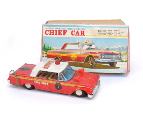 Japanese TT remote-control Battery-Operated Chief Car, in red and white with roof light and clean battery box, in original bo