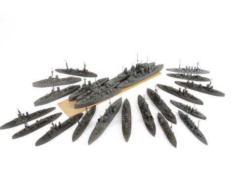 1/1200 Scale Naval Waterline Models, a collection of twenty four mainly larger vessels all unmarked, some with minor damage, 