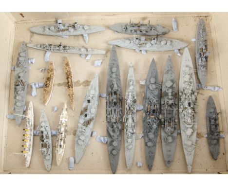 White Metal Naval Vessels, 1/1250 Scale or Similar, unboxed with some damage including Neptune Models Bismarck, King George I