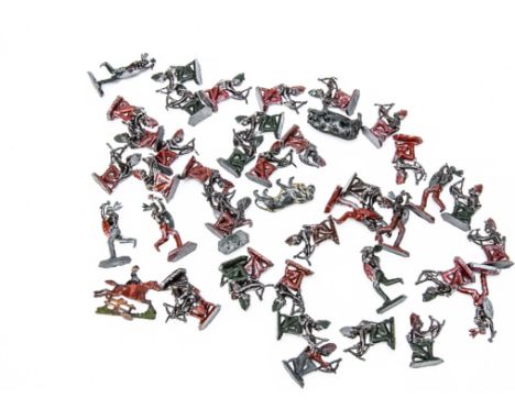 A lot of homecast 50mm scale N A Indians (41),  with a pig, hollow cast lion, demi ronde Huntswoman, lion and pig P, others G