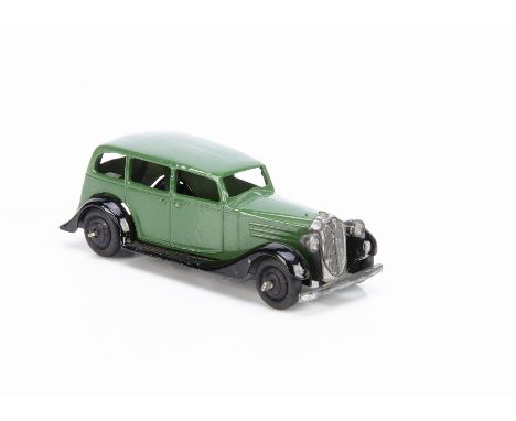 A Dinky Toys 30d Vauxhall, green body, black plain chassis and ridged hubs, E