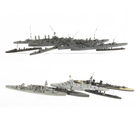 Bassett-Lowke Naval Waterline Models 1/1200 Scale, the majority with  Bassett-Lowke paper labels includes, F/4 Provence, Omah