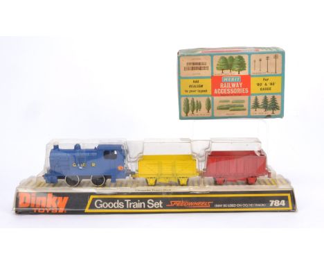 Dinky Toys 00 Gauge 784 Goods Train Set, comprising GER blue 0-4-0 Tank Engine and two open trucks, in original bubble pack, 