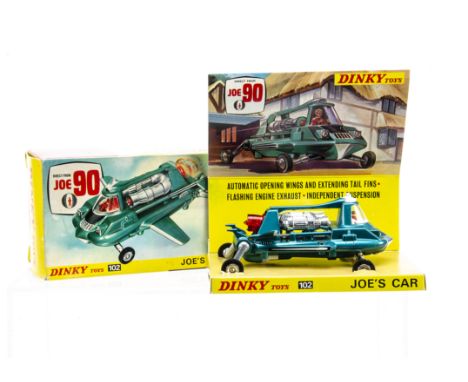 A Dinky Toys 102 Joe's Car From Joe 90, metallic green body, red figure and engine thruster, battery powered, in original box