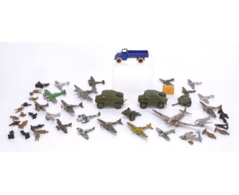 Various Dinky pre and post-war Airplanes Figures and Military Vehicles, various playworn, painted, damaged or fatigued Aircra