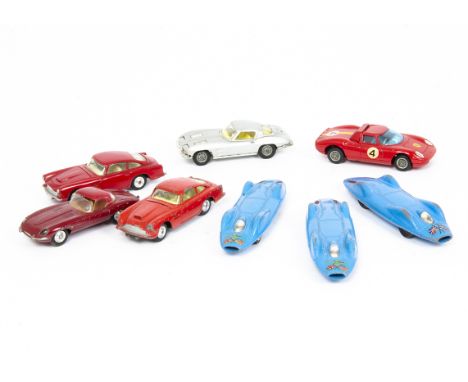 Corgi Toys Racing  and Sports Cars, 153 Proteus Campbell Bluebird (3), Ferrari Berlinetta, Chevrolet Corvette Stingray, silve