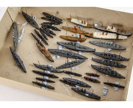 Vintage Cast Lead Waterline Naval Models, all unboxed and  unmarked small scale models First World War and later, and  hand p