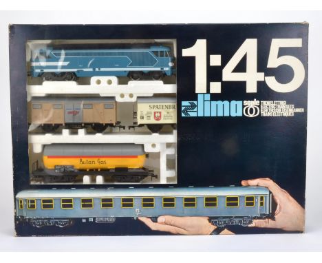 A Lima 1/45 Scale O Gauge 2-rail European Freight Train Set, in original box, comprising SNCF blue Bo-Bo diesel no 67001, wit