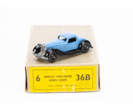 A Dinky Toys 36b Bentley Trade Box, containing one example in mid-blue with black moulded chassis and ridged hubs, in origina