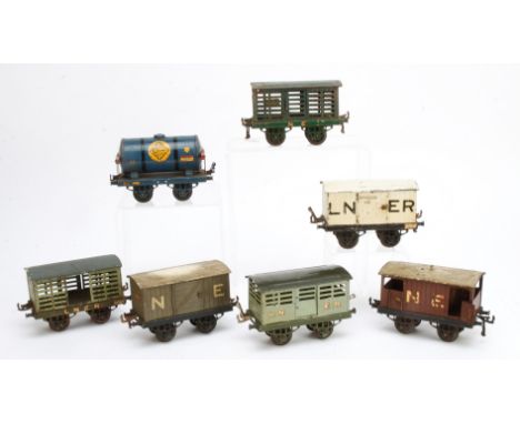 Hornby O Gauge 'OAG'-based No 1 LNER  and Colas Freight Stock, a white hinged-door (nut-and-bolt) LNER refrigerator van, LNER