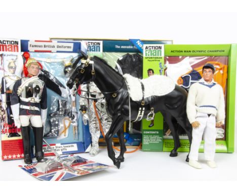 Reproduction Action Man, including 17th/21st Lancers Uniform, Breast Plate Armour, Olympic Champion Outfit, 40th Anniversary 