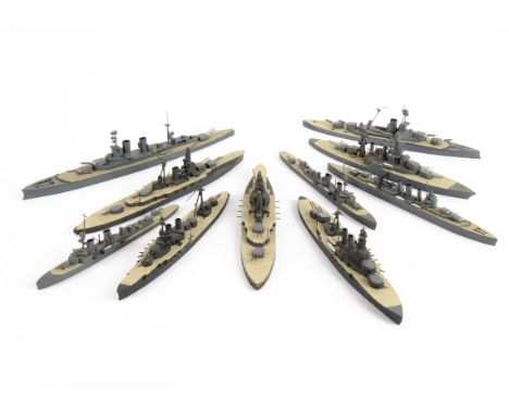 Bassett-Lowke Naval Waterline Models 1/1200 Scale, all with Bassett-Lowke paper labels includes, HMS Repulse, Konnigsberg, Co