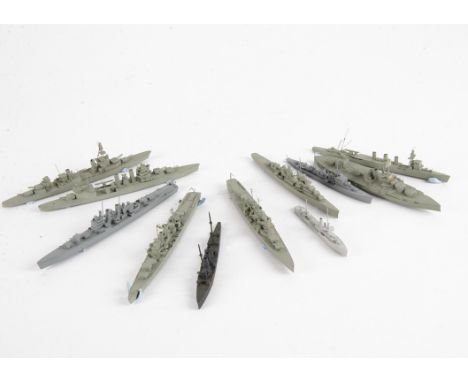 Bassett-Lowke Naval Waterline Models 1/1200 Scale, all with Bassett Lowke paper labels includes, Emerald, USA Houston, HMS Da