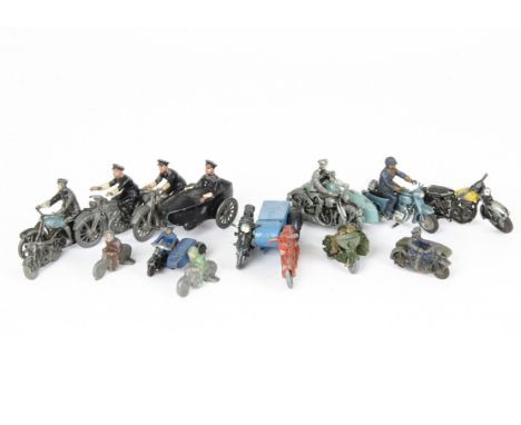 British Diecast Motorcycles, including Johillco Police Motorcycle &amp; Sidecar, Dinky Toys 43b RAC Motorcycle Patrol, 42b Po