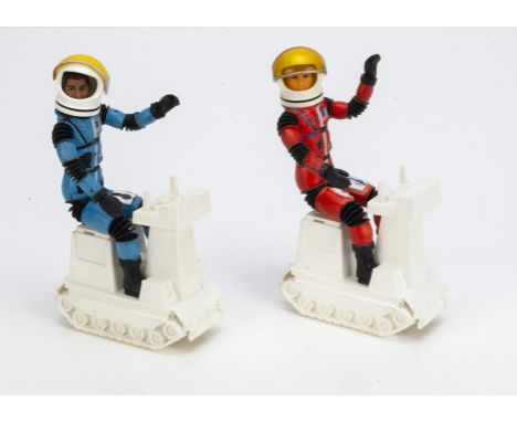Mattel Major Matt Mason Figures, Sgt Storm and Jeff Long with helmets on Cat Tracs, G-VG (2)