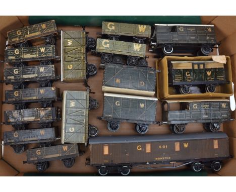 Leeds (LMC) O Gauge GWR Freight Stock, with lithographed paper sides on wooden bodies, including boxed cattle wagon,  two 'To