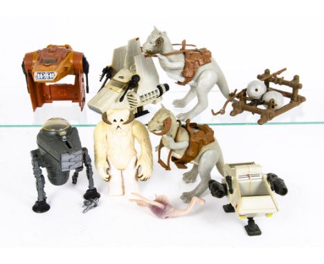 Vintage Star Wars Creatures  and Mini-Rigs, Hoth Wampa, Tauntaun (2), one open belly, one closed belly, Speeder Bike, INT-4, 