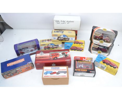 Vintage and Modern Fire Service Vehicles, a boxed collection including a Promod white metal and resin 348 Thames Firefly in M