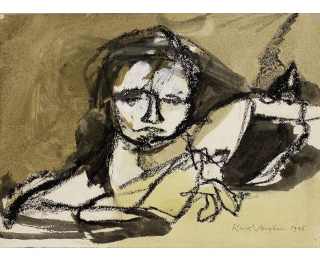 Keith Vaughan (British, 1912-1977)Head Study signed and dated 'Keith Vaughan 1946' (lower right)gouache, charcoal, pen and in