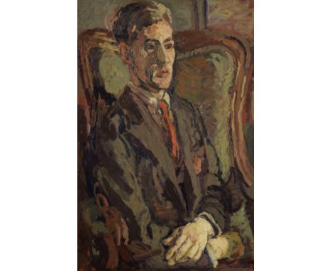 Duncan Grant (British, 1885-1978)Portrait of Peter Morris Seated in a Wing Chair signed with initials and inscribed 'Peter Mo