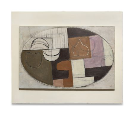 Victor Pasmore R.A. (British, 1908-1998)Abstract in Brown, White, Pink and Ochre signed with initials 'VP' (lower right)oil o