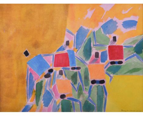   Hermann BACHMANN (1922-1995)   "Gruppenbild"  Aquarell - Mischtechnik auf Papier,  Sichtmaß 24 cm x 31,5 cm,  unten rechts 