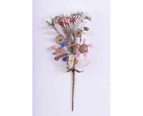   große Haarnadel China Qing Dynastie 19. Jhd.   Haarschmuck für den höfischen Gebrauch in Form eines Blütengebindes mit Schm