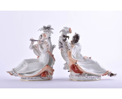   Orientalisches Paar Meissen   Mohr mit Kakadu und Orientalin mit Flöte, Modell Paul Scheurich 1922/1926, Modellnr.  A1068/A