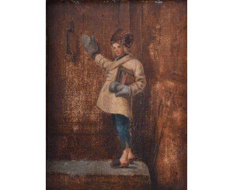  Anonymer Künstler des 19. / 20. Jhd.   "vor dem Tor"  Gemälde Öl / Leinwand- Karton, 12 cm x 9,5 cm, gerahmt 16,5 cm x 13,5