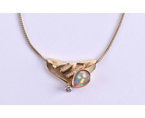   Designer Opal-Brillantcollier   GG 585/000, besetzt mit Brillant ca. 0,30 ct  vs- H, und Opal, Kettenlänge: 42 cm, Anhänger