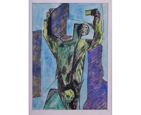   Hermann BACHMANN (1922-1995)   "Figurine"  Aquarell - Tusche / Feder, Sichtmaß: 28,5 cm x 20 cm,  unten mittig handsignert,