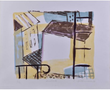   Frank Gottsmann (geb. 1956 in Klein Machnow)   "Ausblick"  Grafik - Farbsiebdruck auf dünnem Karton, Blatt 49,5 cm x 60 cm,