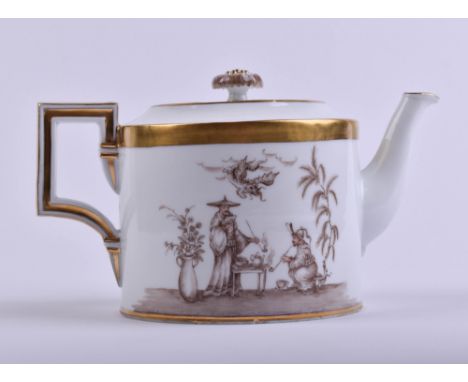 Chinoiserien Kanne Meissen um 1800schauseitig und rückseitig mit Sepia Malerei nach Chinoiserien von Johann Gregorius Höroldt