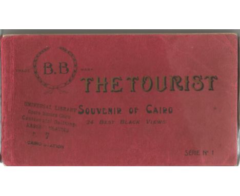 Original vintage postcard booklet red cover, The Tourist Souvenir of Cairo 24 best black white views, Series No. 1. Official 