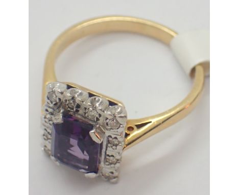 18ct gold amethyst and diamond ring size M 