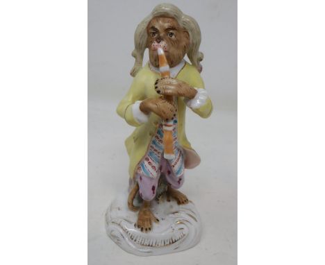 Figurine after The Meissen monkey band, H: 10 cm, signs of age throughout. UK P&amp;P Group 1 (£16+VAT for the first lot and 