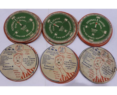 Fifty CWS 1936-1937 football league first division fixture circles. UK P&amp;P Group 2 (£20+VAT for the first lot and £4+VAT 