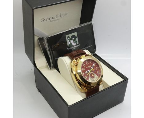 SWAN &amp; EDGAR: gents Crusader automatic wristwatch with three subsidiary dials on a brown leather strap, working at lottin