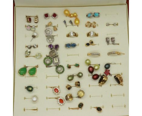 Presentation box containing earrings, including silver examples. UK P&amp;P Group 1 (£16+VAT for the first lot and £2+VAT for