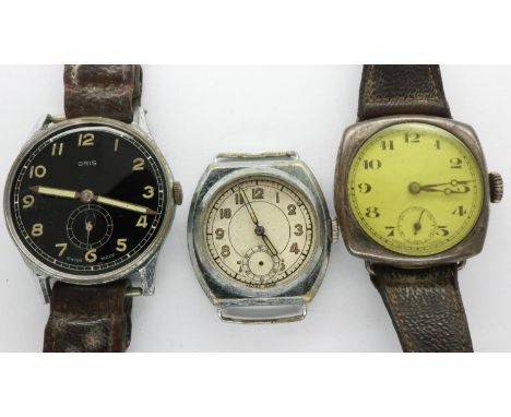 Oris gents wristwatch (lacking glass) and two others, including a silver cased example. UK P&amp;P Group 1 (£16+VAT for the f