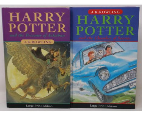 Two hardback first edition Harry Potter books, large print editions, Chamber of Secrets and Prisoner of Azkaban. UK P&amp;P G