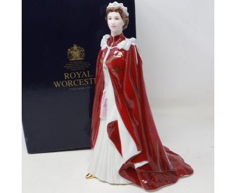 Royal Worcester figure of Queen Elizabeth II, in celebration of her 80th birthday, no cracks or chips, H: 23 cm, boxed. UK P&